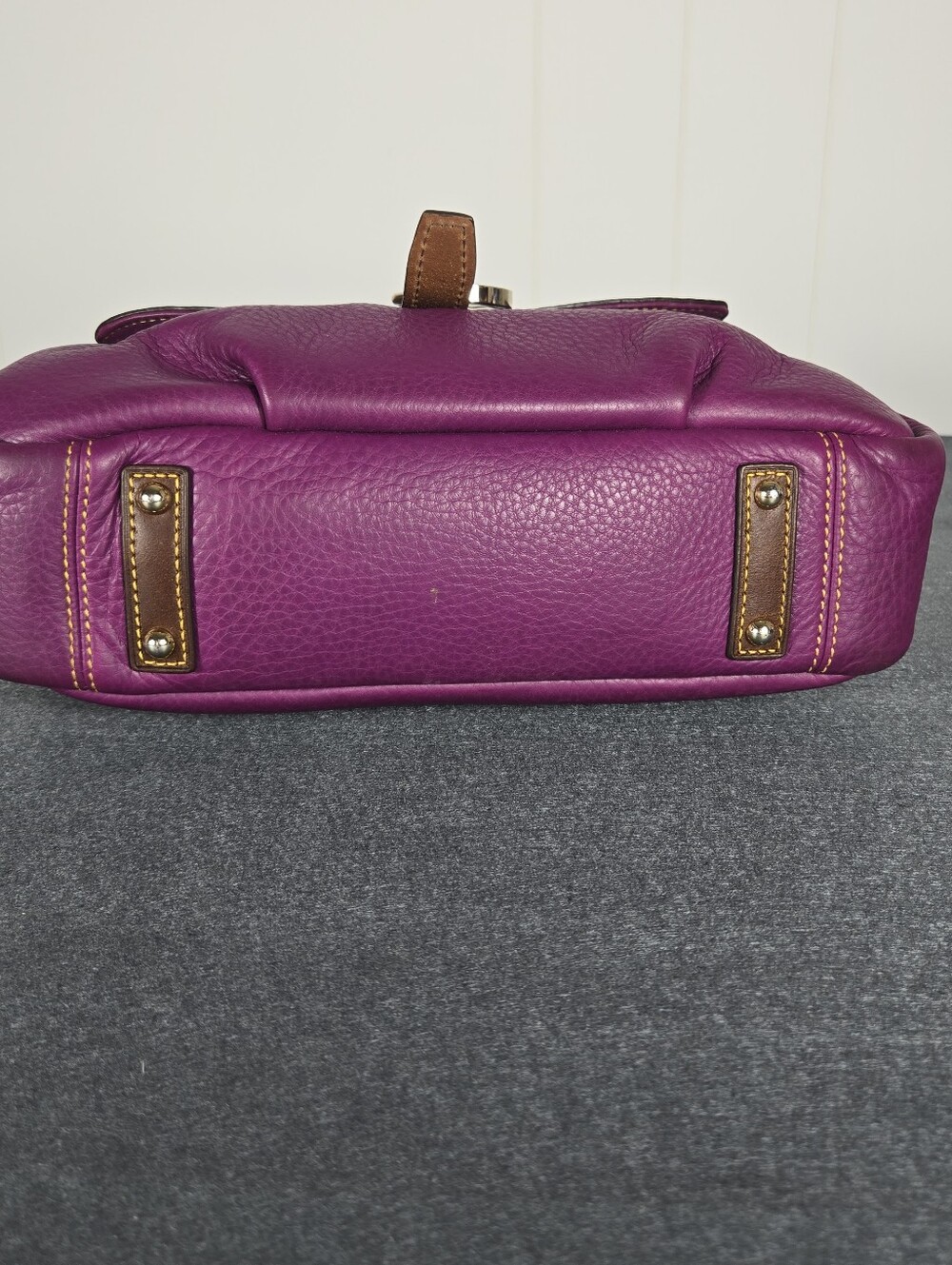 Dooney & Bourke Samba Magenta Pebble Leather Satchel with Brown Trim - Picture 10 of 15
